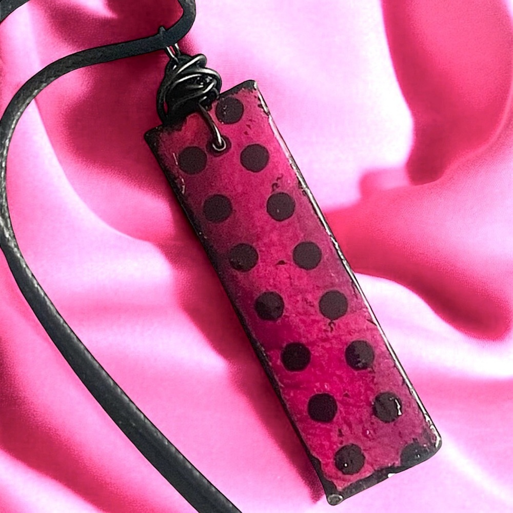 5 For $25💫Hot Pink Hippie Black Polka Dot Pendant Necklace